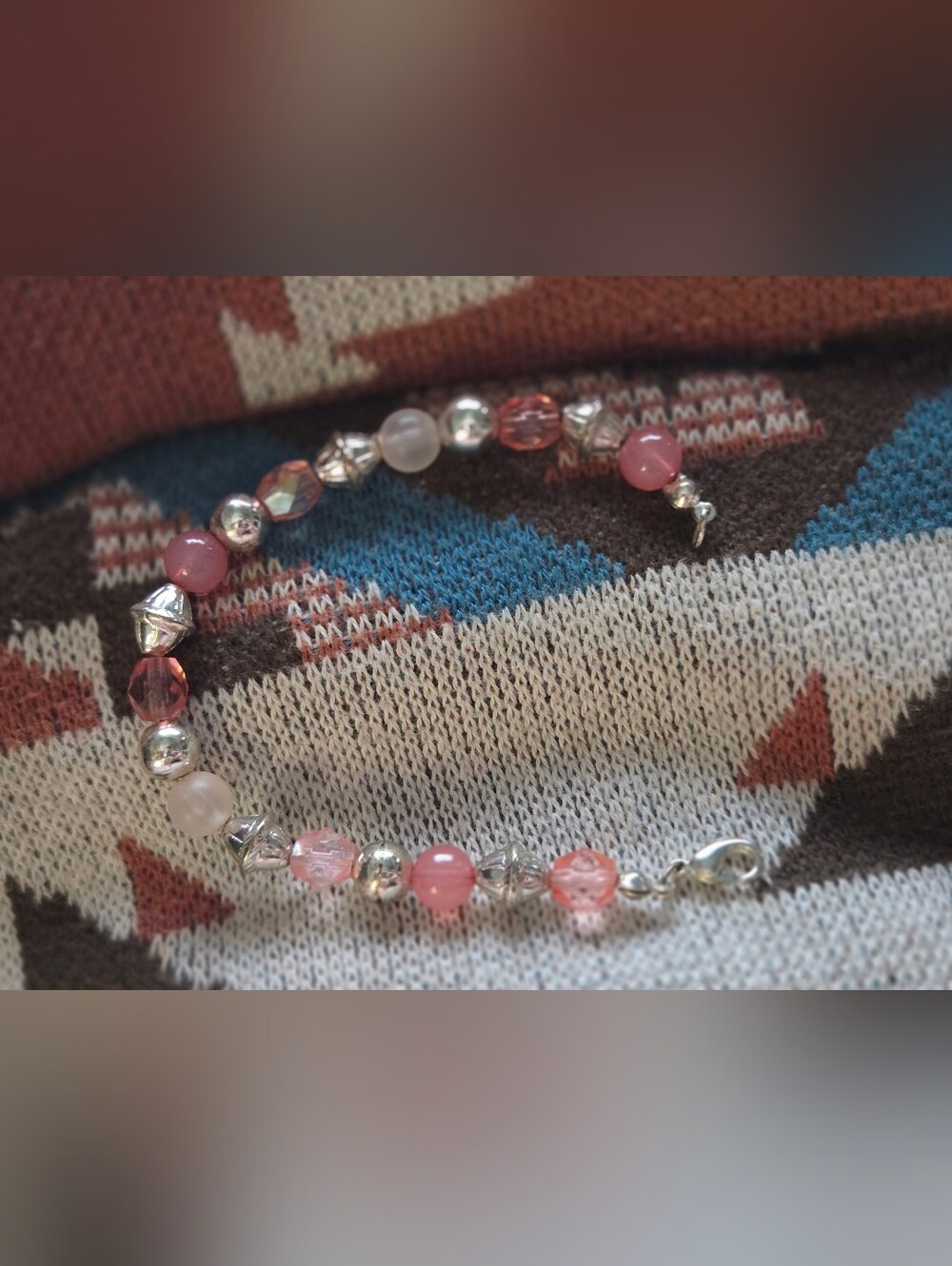 Pink Beaded Silver Accent Bracelet - Women's Jewelry